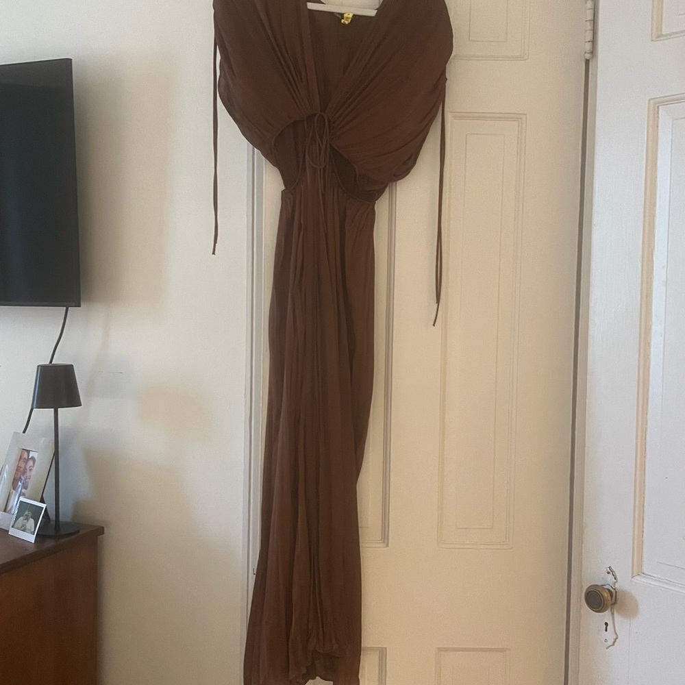 Zara Brown Satin Cutout Dress